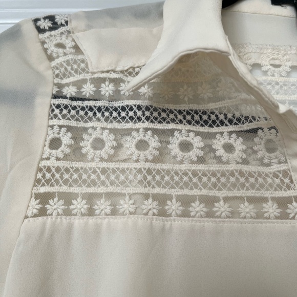 Semi sheer cream long sleeve blouse - Picture 2 of 2